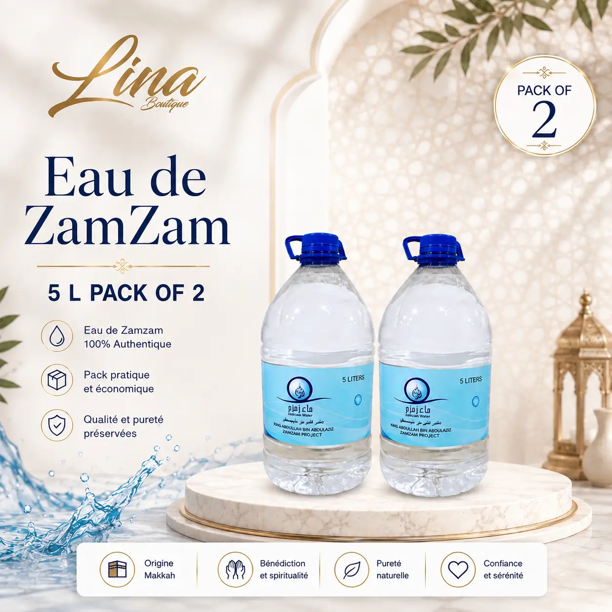 Lot 2 × 5L Eau de Zamzam Livraison France